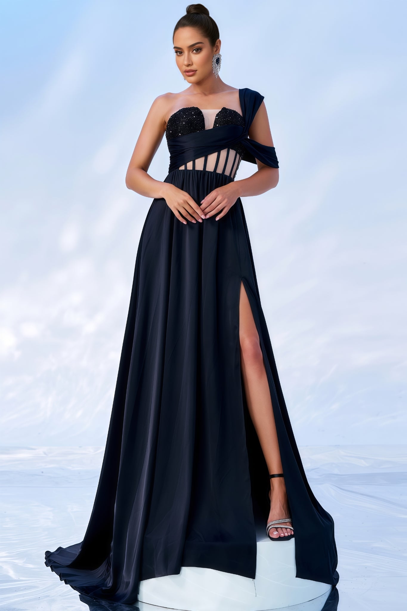 Levia Single Shoulder Sequin Slit Maxi Dress - View 2