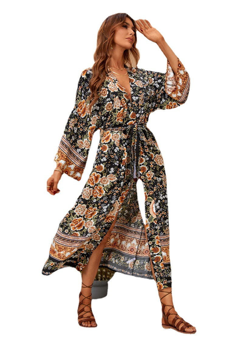 Satin Floral Wrap Midi Dress - View 4