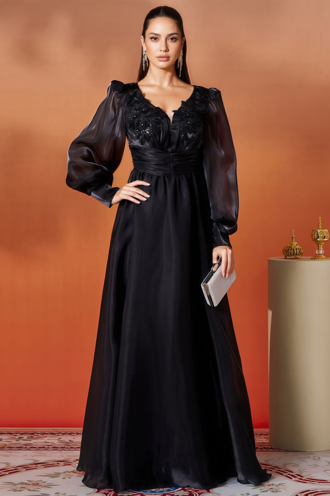 Opal Black V-Neck Lace Maxi Dress - View 3