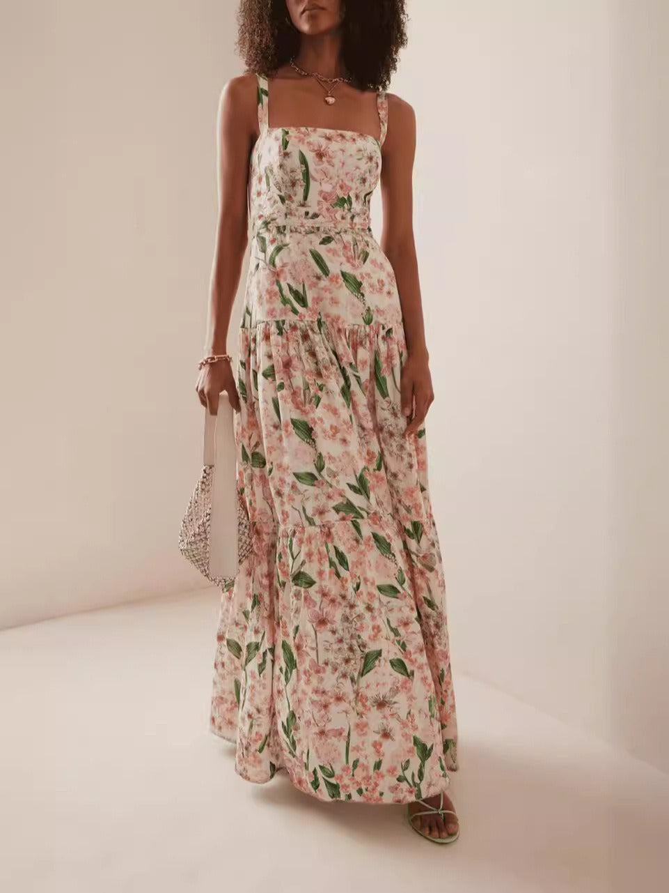 A-Line Floral Spaghetti Strap Midi Dress
