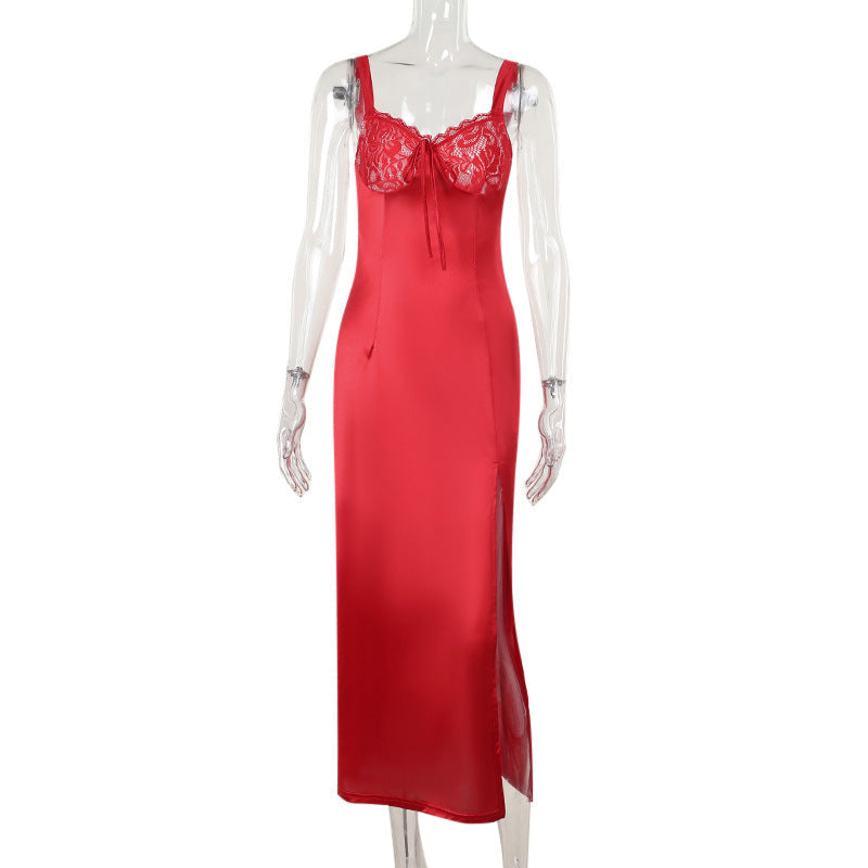 Maxi Dress Socialite Elegant Slim Satin Split Sling Dress - View 5