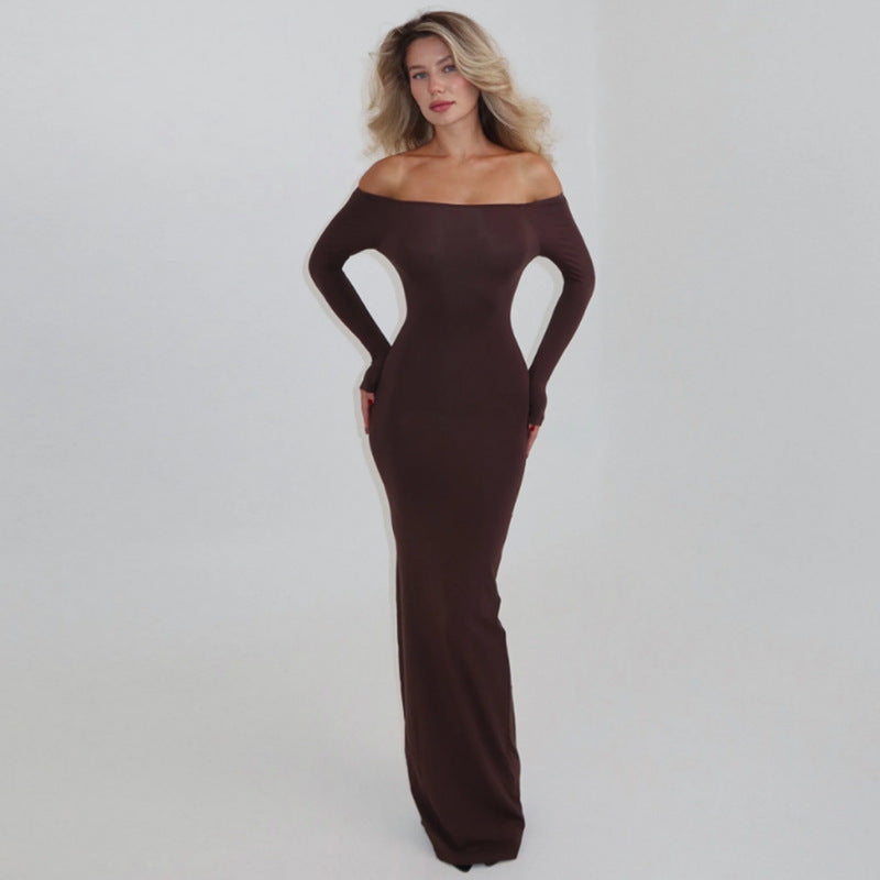 Off Shoulder Long Sleeve Bodycon Maxi Dress