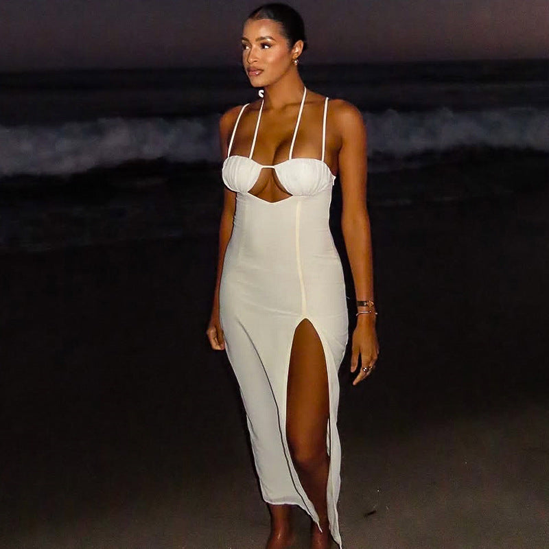 Spaghetti Strap Bust Cut Out High Split Bodycon Maxi Dress 4