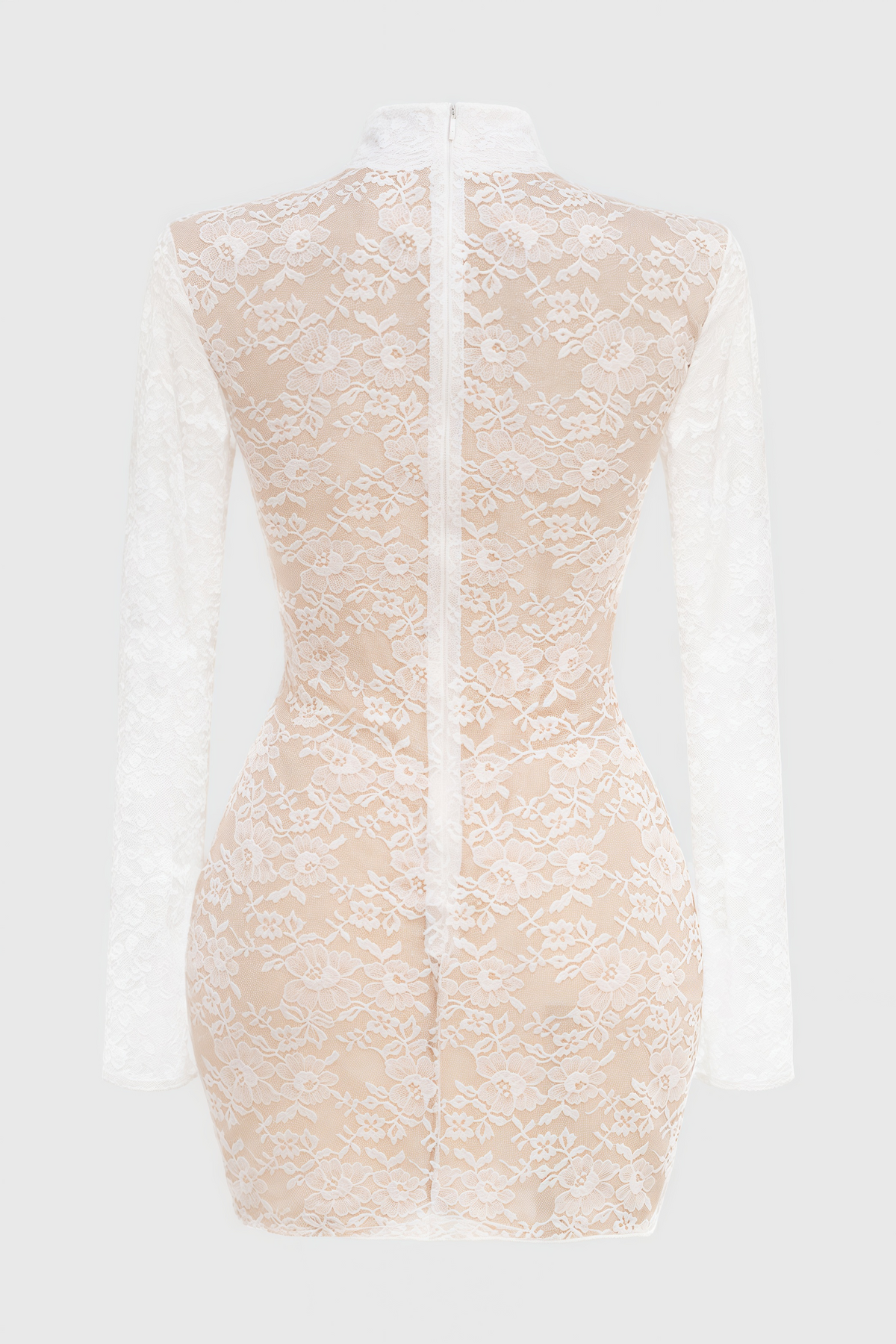 Mock Neck Long Sleeve Sheer Lace Corset Waist Bodycon Mini Dress 5