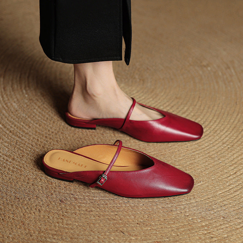 Square Toe Ankle Strap Mary Jane Mules