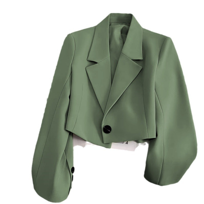 Lapel Single Button Long Sleeve Cropped Blazer 5