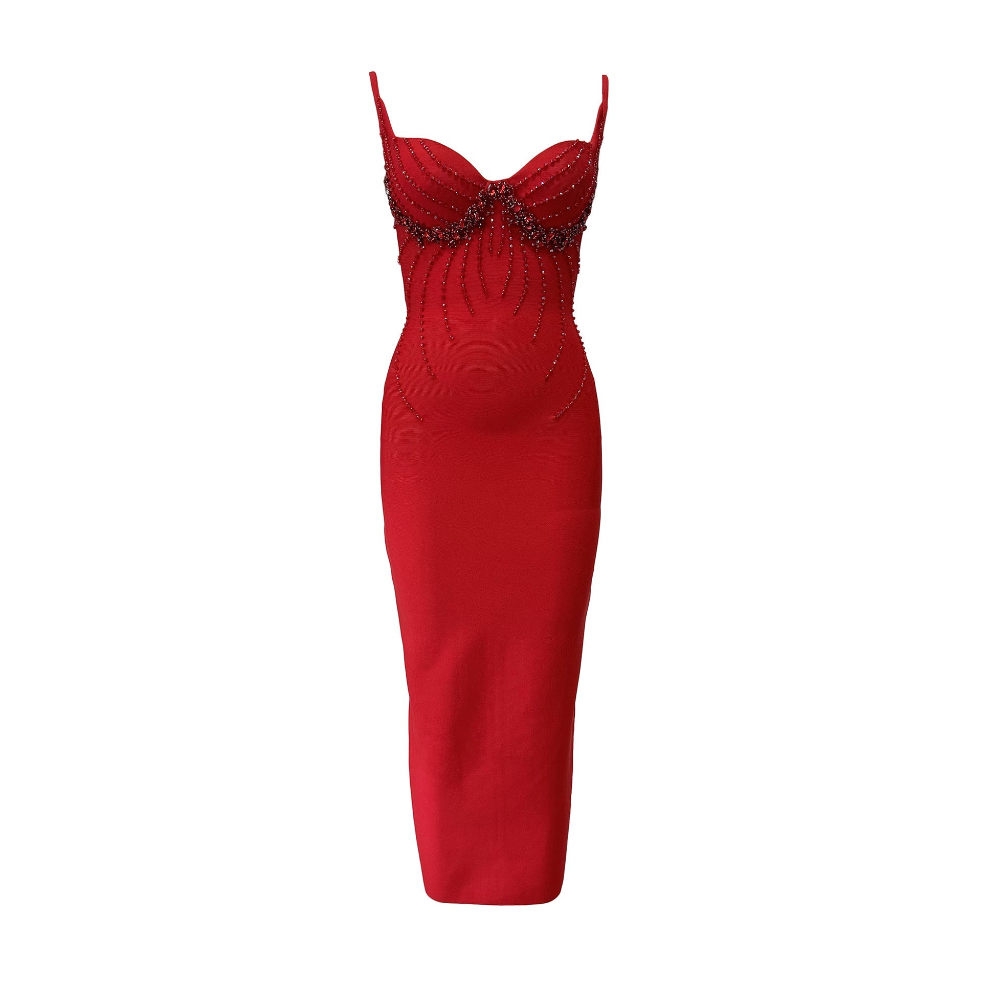 Beaded Sweetheart Spaghetti Strap Bandage Bodycon Maxi Dress