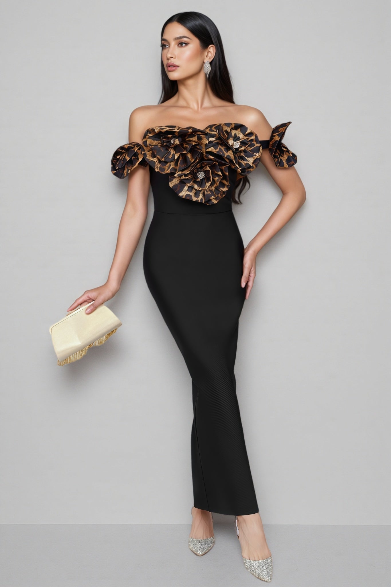 Donsa 3D Floral Bandage Maxi Dress - View 3