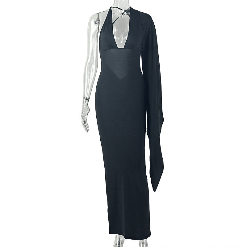 Deep V-Neck Cape Sleeve Ruched Bodycon Maxi Dress 5