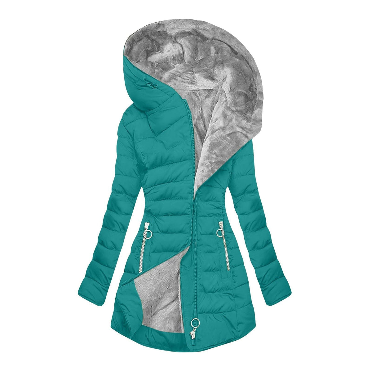Hooded Fleece Lined Zip Front Quilted Puffer Coat 8