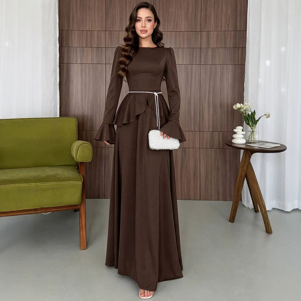 Autumn Ladies Ruffled Flared Sleeve Elegant Maxi Dress