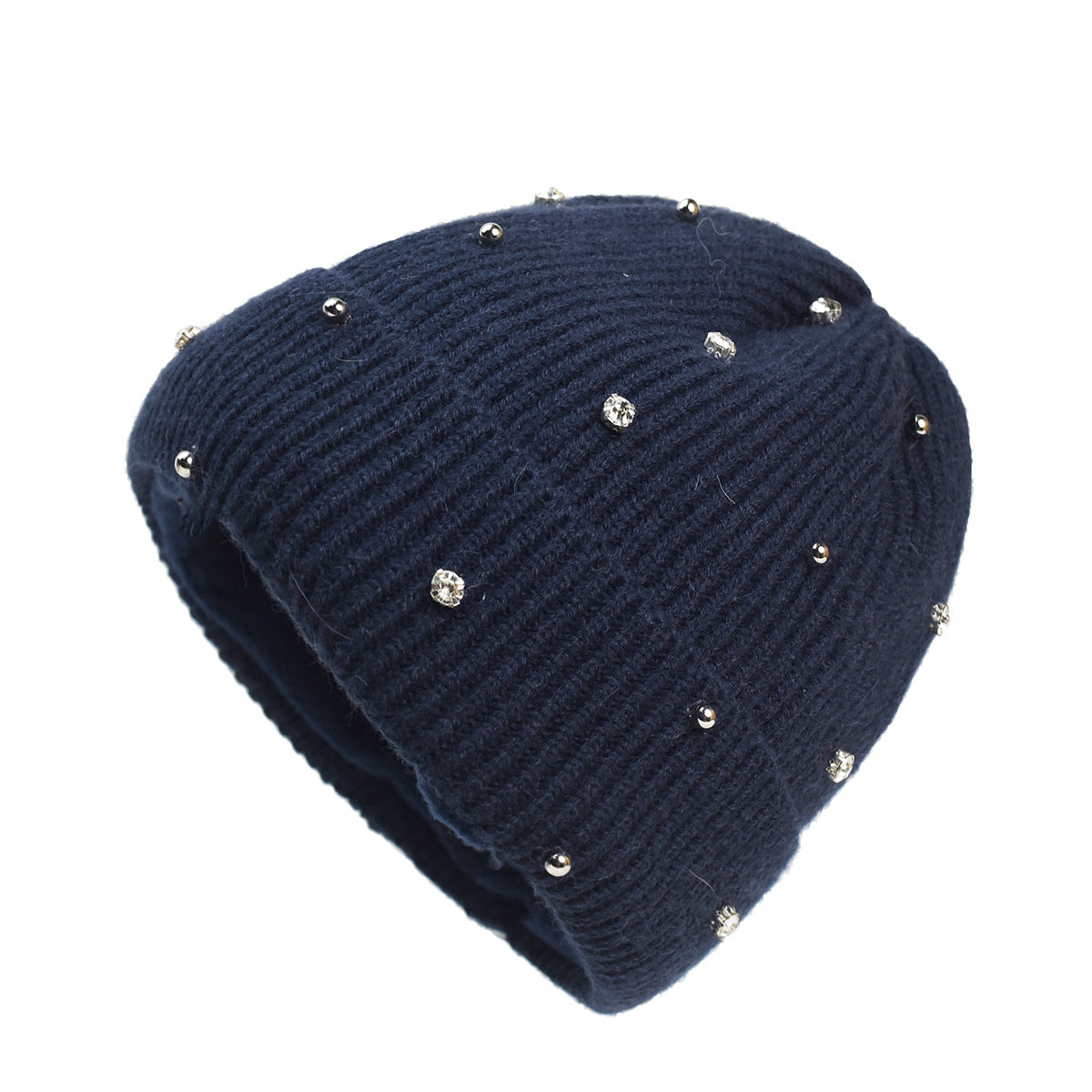 Rhinestone Ribbed Knit Beanie