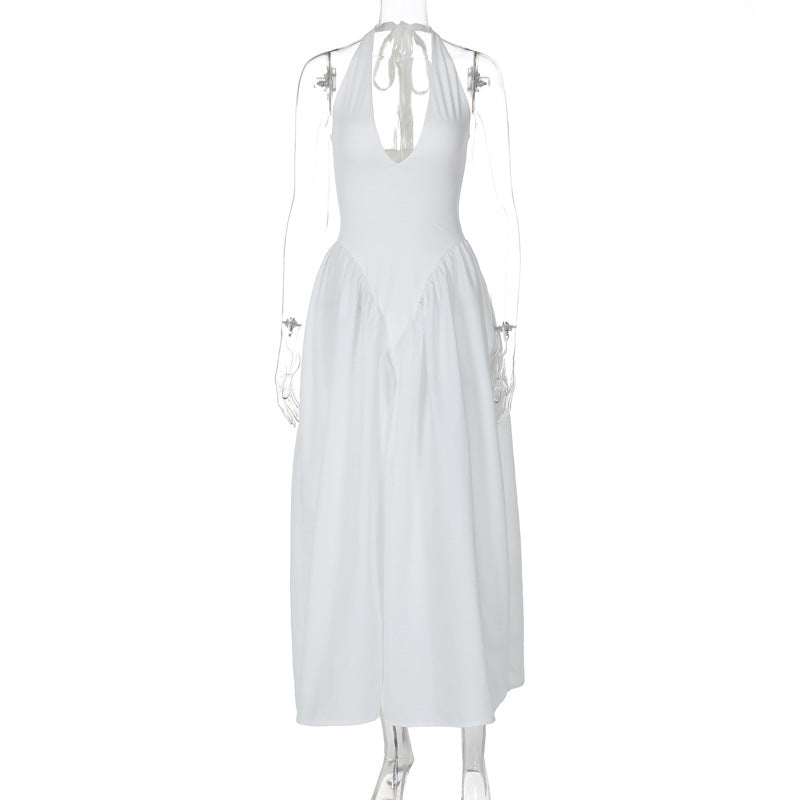 Halter Deep V-Neck Backless Satin Midi Dress 5