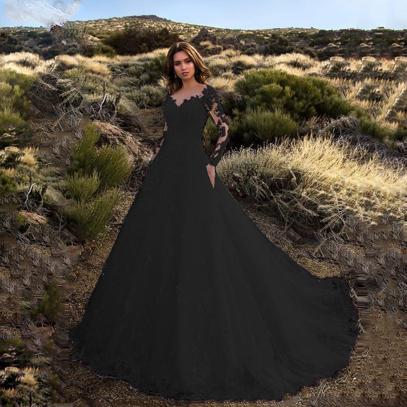 Long Sleeve Solid Color See through Lace Bridal Wedding Dress - View 7