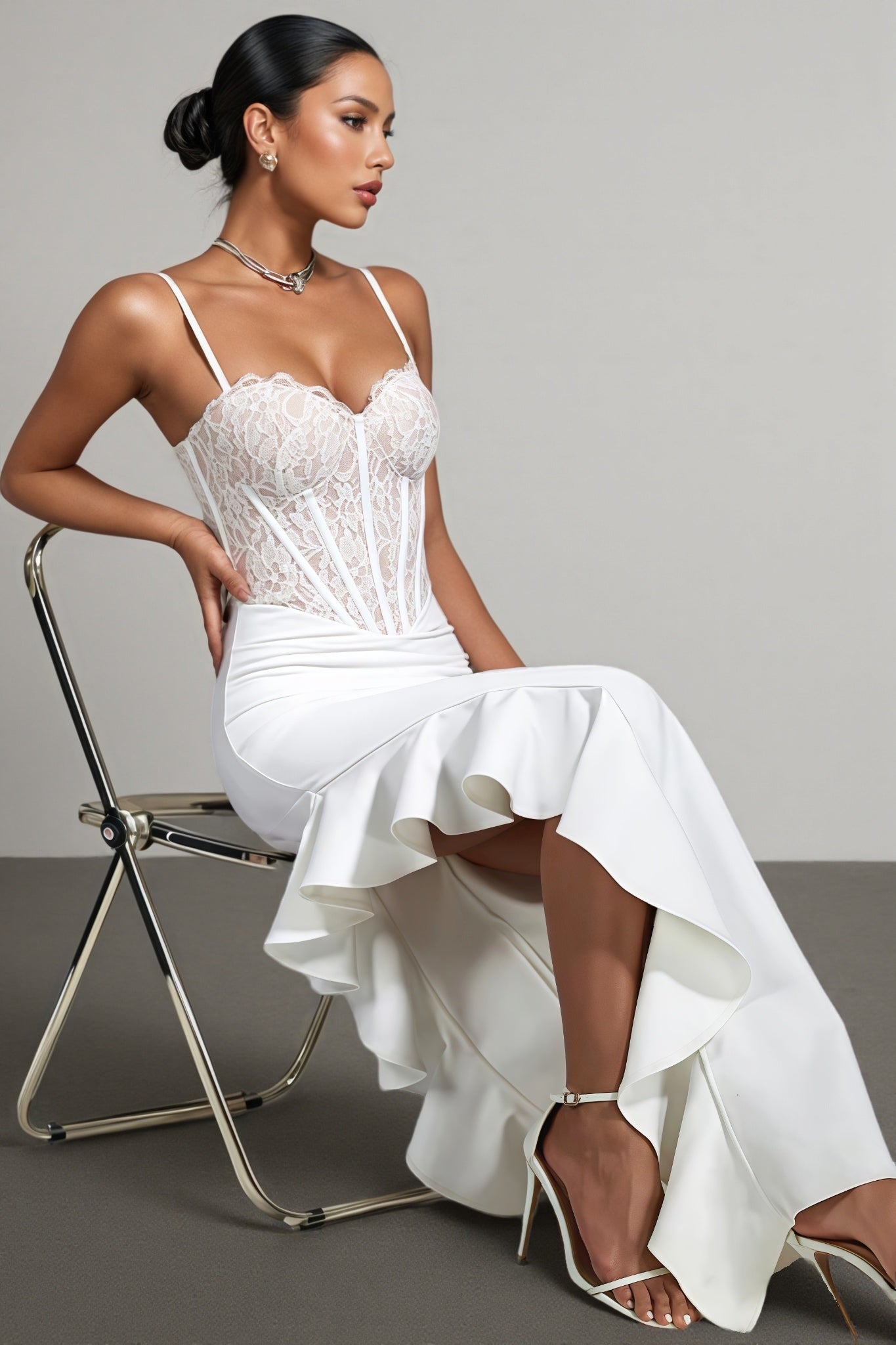 Veda Lace Sleeveless Ruffled Trim Maxi Dress - View 3
