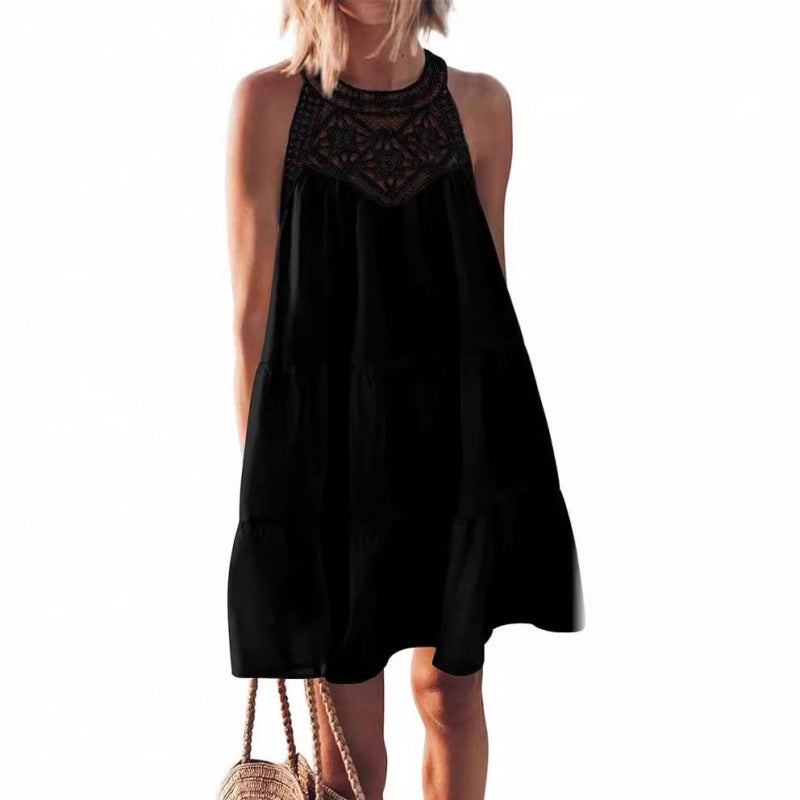 Crochet Lace Sleeveless Tiered Summer Mini Dress