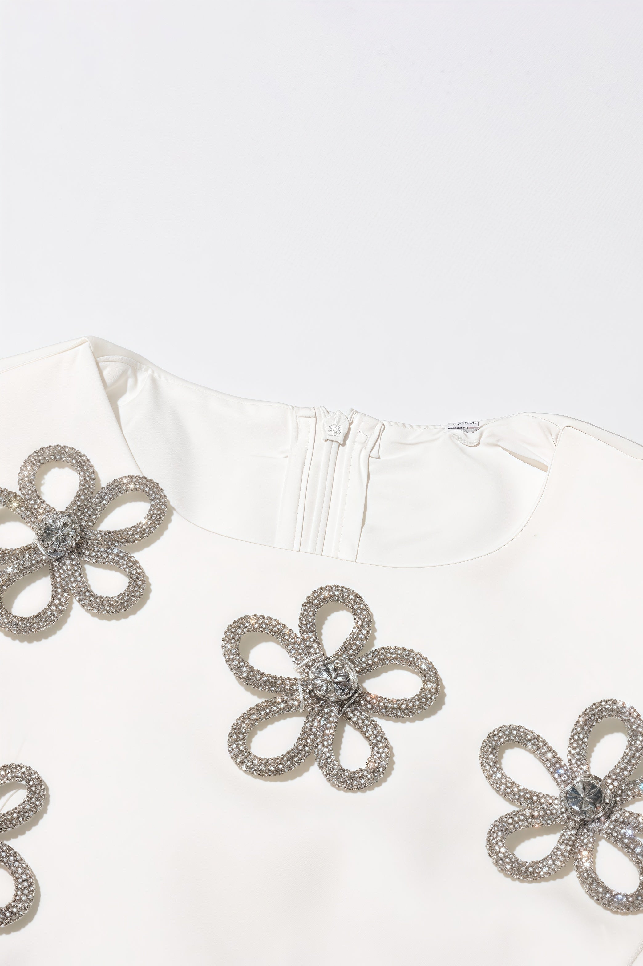 Metallic Floral Appliqué Crew Neck Sleeveless Fitted Mini Dress