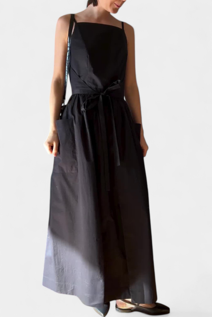 Square Neck Spaghetti Strap Tie Waist Wide Leg Jumpsuit