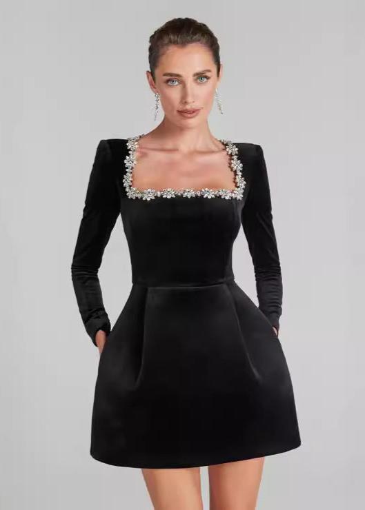 Velvet Floral Embellished Mini Dress - View 5