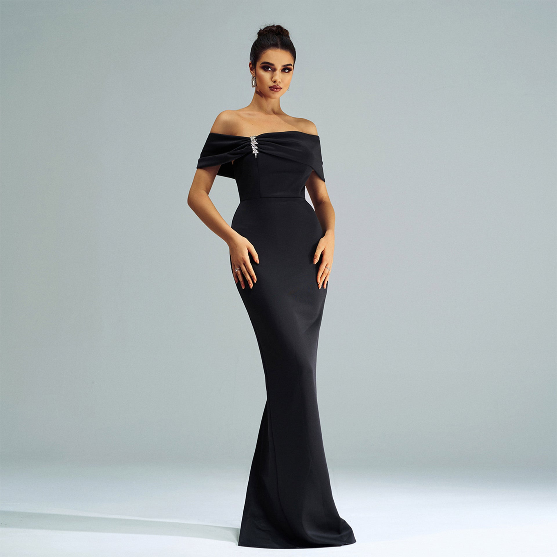 Satin Off Shoulder Mermaid Evening Gown