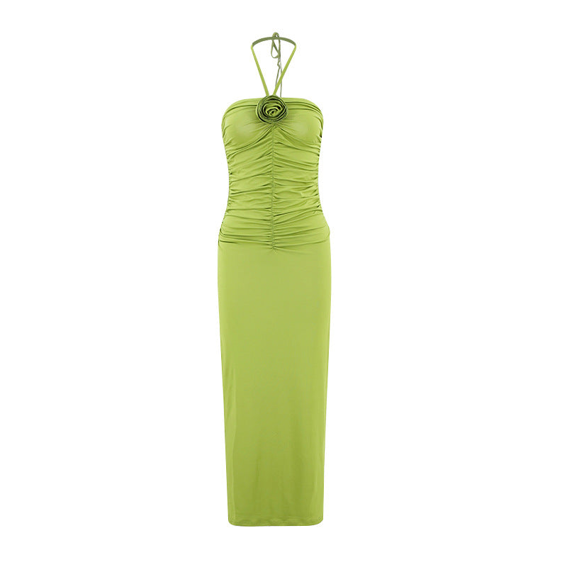 Flower Applique Long Solid Party Maxi Dress