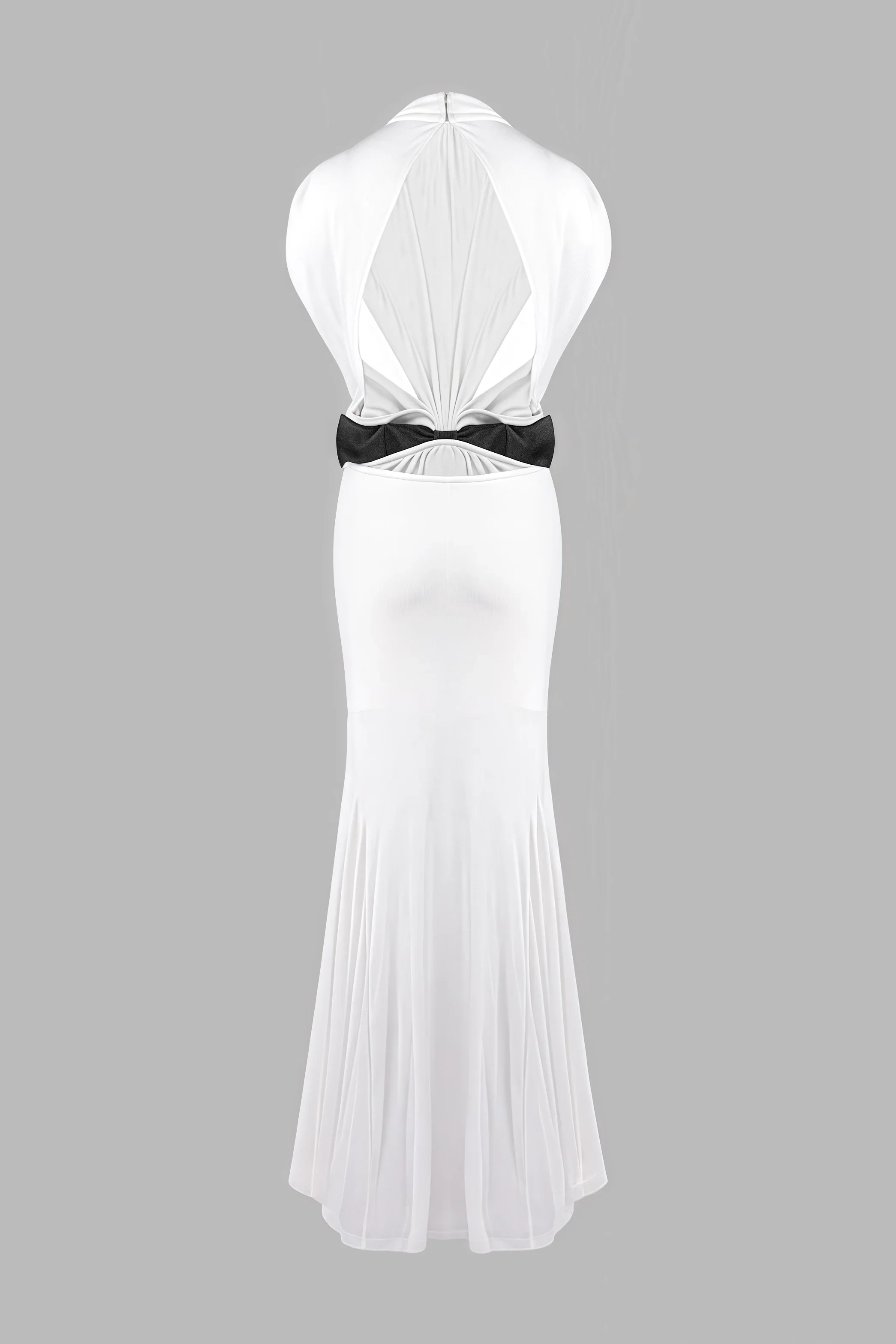 Gaelyra White Backless Satin Pleated Maxi Dress - View 6