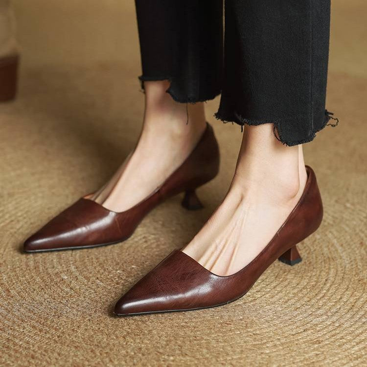 Pointed Toe Slip On Kitten Heel Pumps