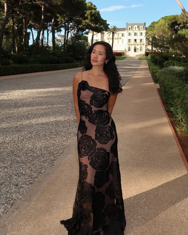 Floral Applique Spaghetti Strap Mesh Backless Slip Maxi Dress - View 6