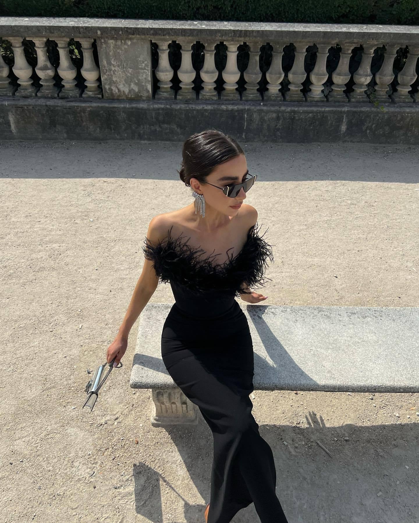 Feather Sweetheart Strapless Bodycon Column Formal Gown