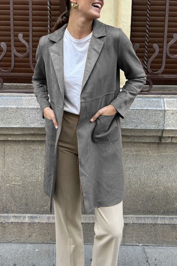 Medium-length Suede Trench Coat