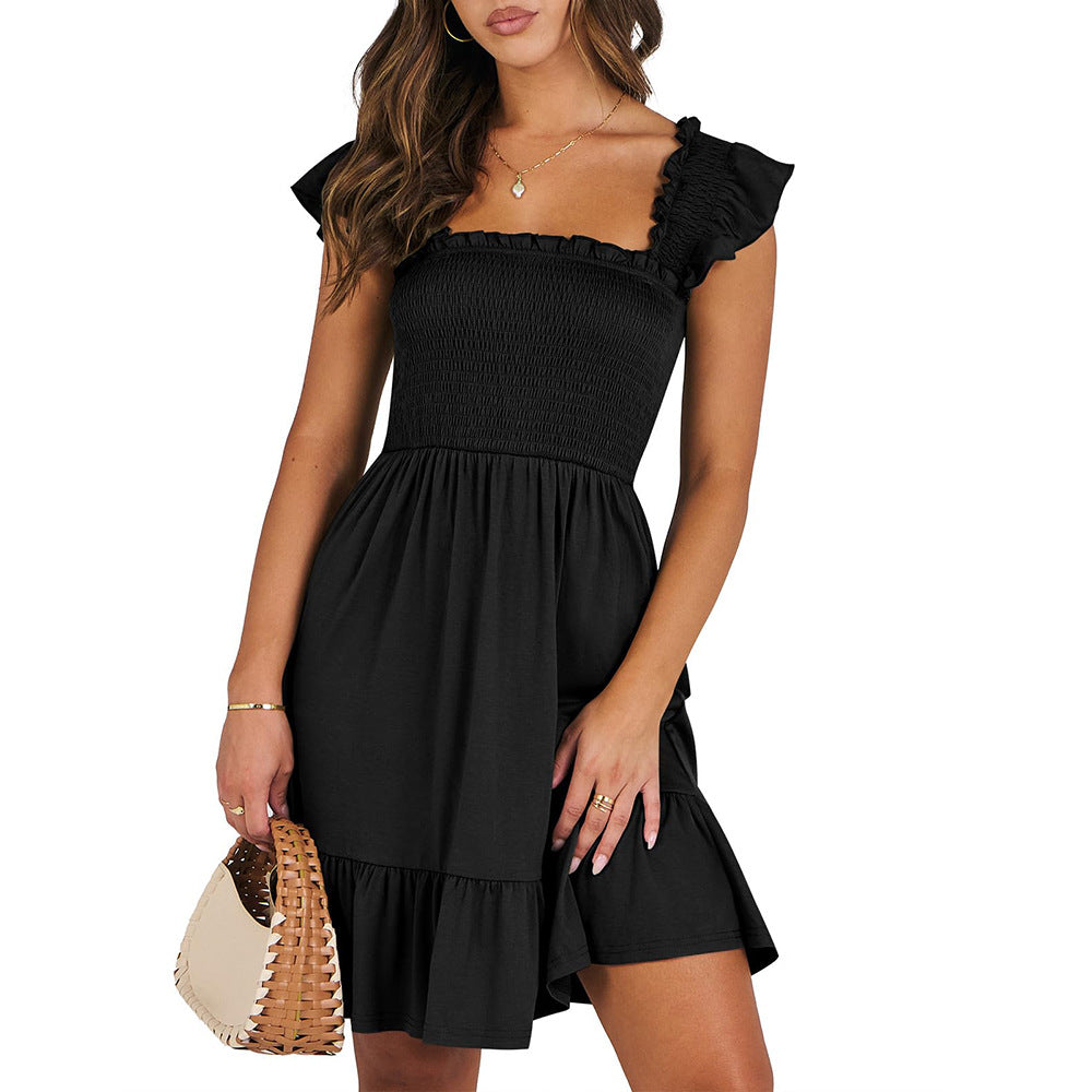 Smocked Square Neck Flutter Strap Ruffle Hem Mini Dress 3