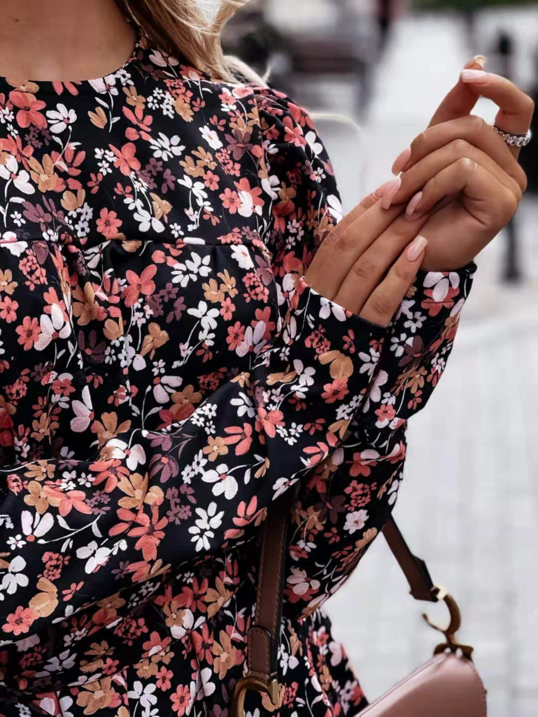 Floral Long Sleeve High Neck Tiered Ruffle Mini Dress