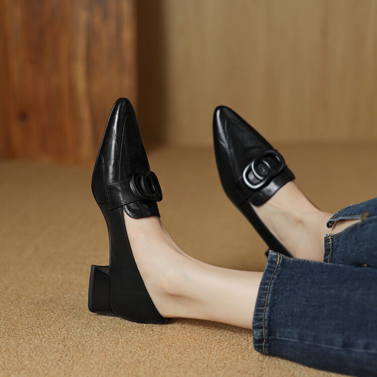 Pointed Toe Ring Buckle Flat Loafers
