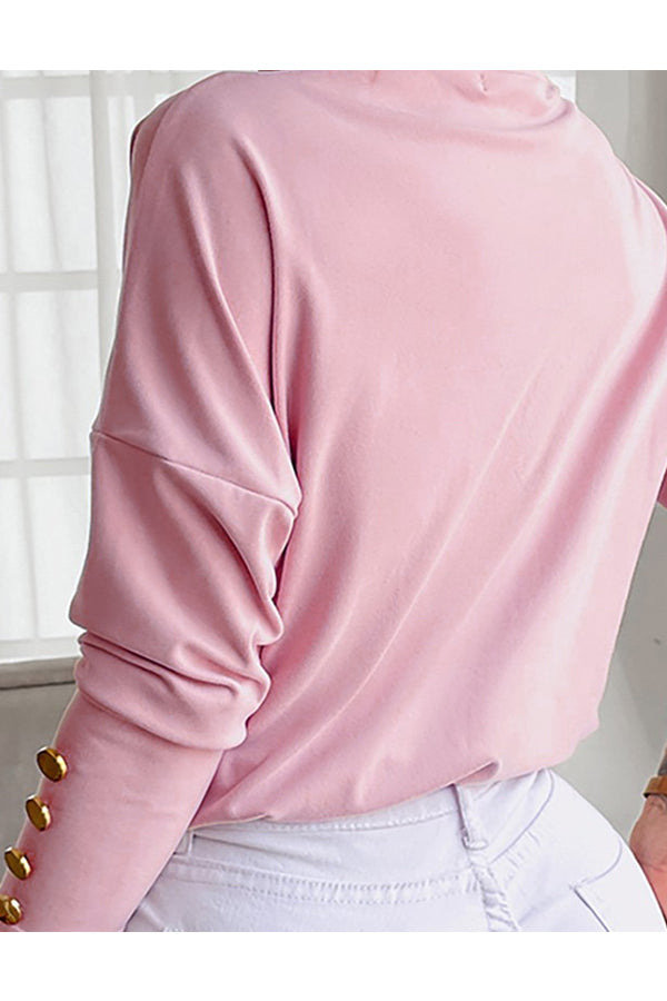 Button Long Sleeve V Neck T Shirt