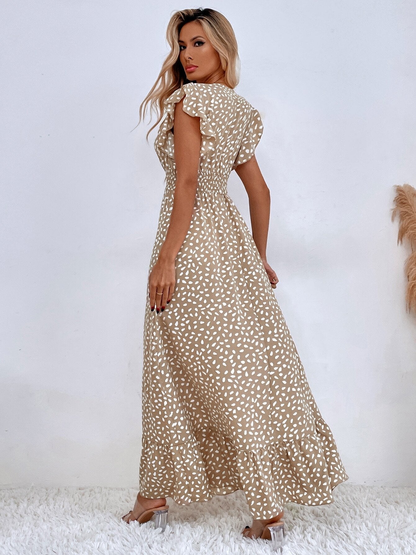 Floral V-Neck Flutter Sleeve Smocked Tiered Maxi Dress 9