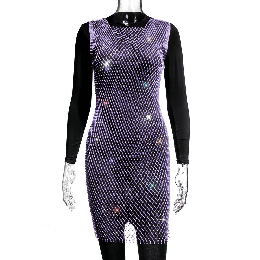 Rhinestone Fishnet Mesh Sleeveless Sheer Mini Beach Cover Up 7