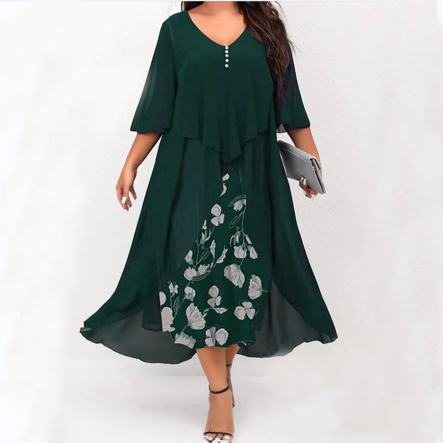 Marina | Flowing Floral Midi Dress Green