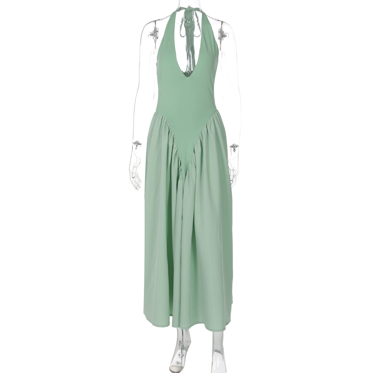 Halter Deep V-Neck Backless Satin Midi Dress 13