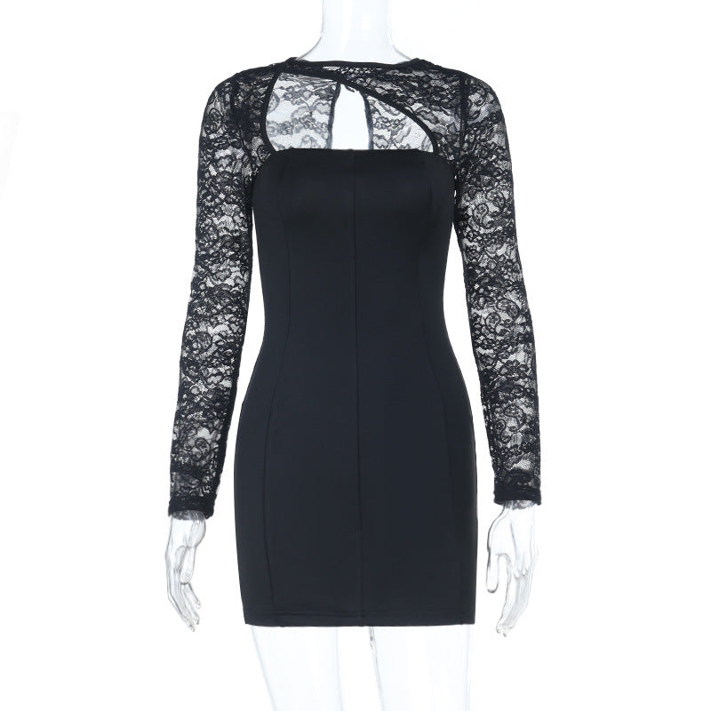 Lace Long Sleeve Cut Out Neckline Bodycon Mini Dress 2