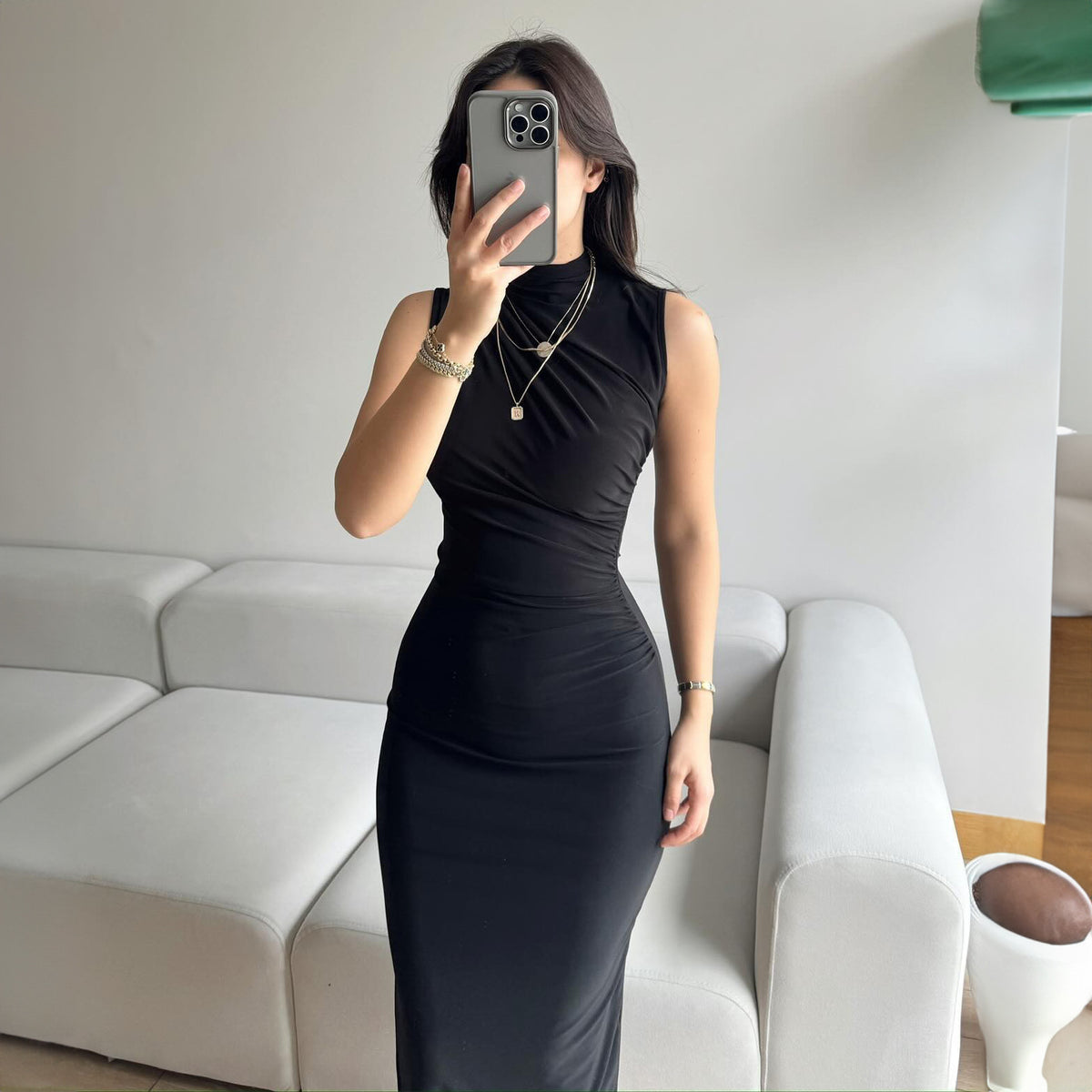 Summer Solid Color Split High Waist Slim Sexy Sleeveless Long Women Clothing Dress