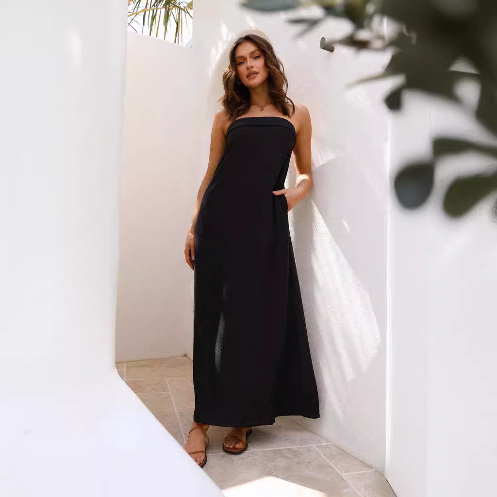 Solid Color Slim Corset Graceful Satin Maxi Dress - View 3