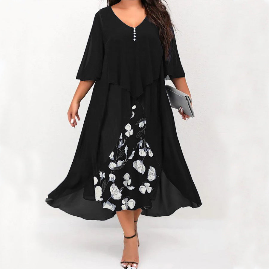 Marina | Flowing Floral Midi Dress Black