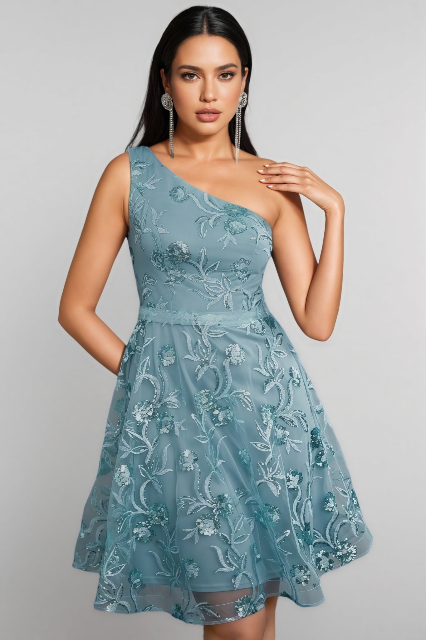 Flinl Green One-Shoulder Mesh Mini Dress - View 4