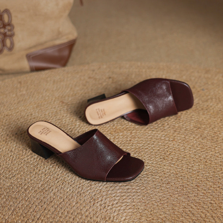 Square Open Toe Block Heel Mules
