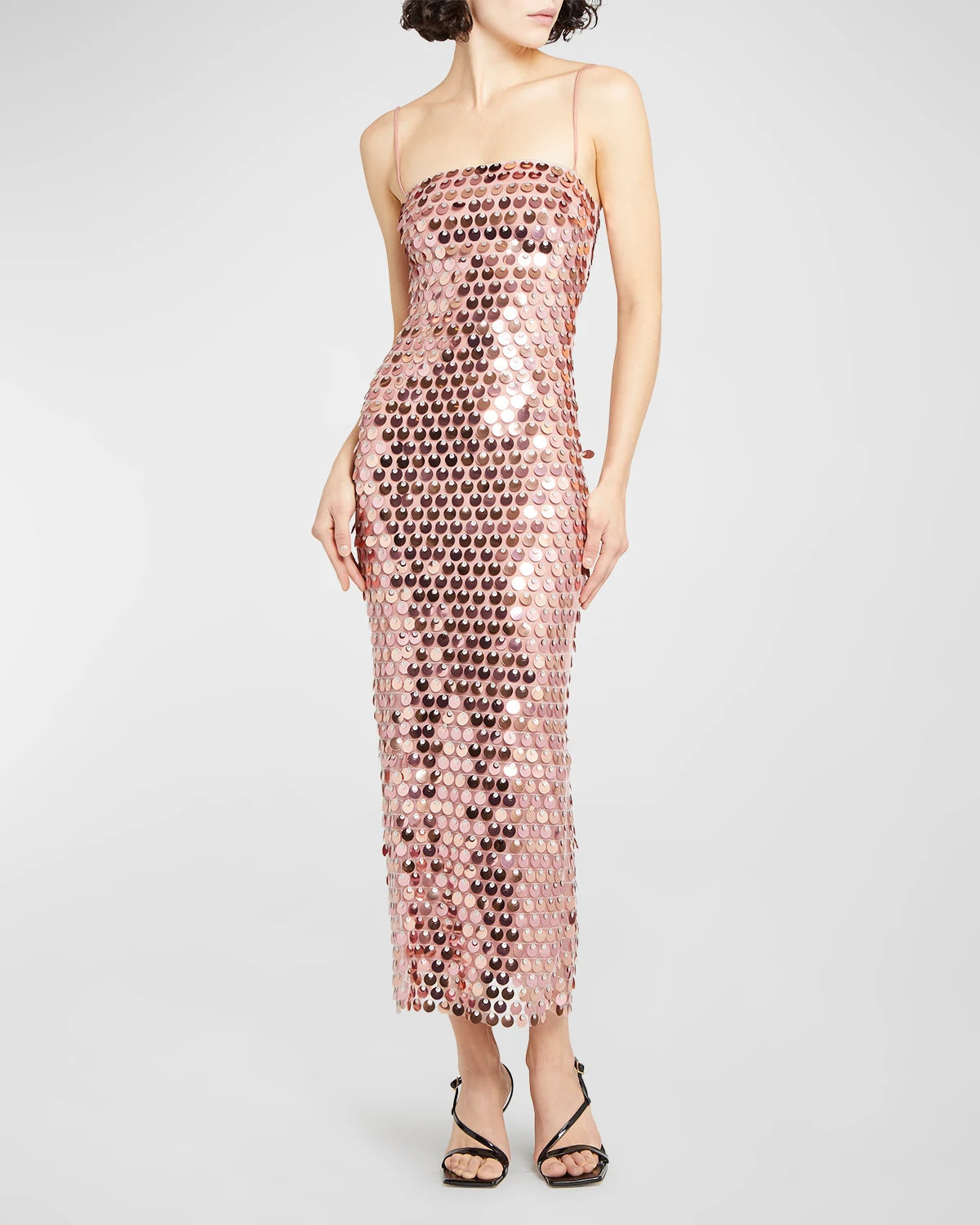 Disc Sequin Spaghetti Strap Square Neck Bodycon Mini Dress