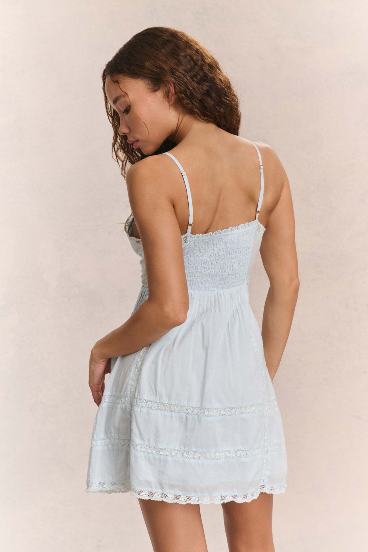 Lace Patchwork Hollow Ruffle Cami Mini Dress - View 13