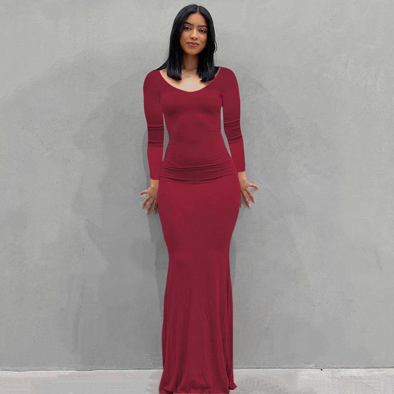 Scoop Neck Spaghetti Strap Bodycon Mermaid Maxi Dress 37