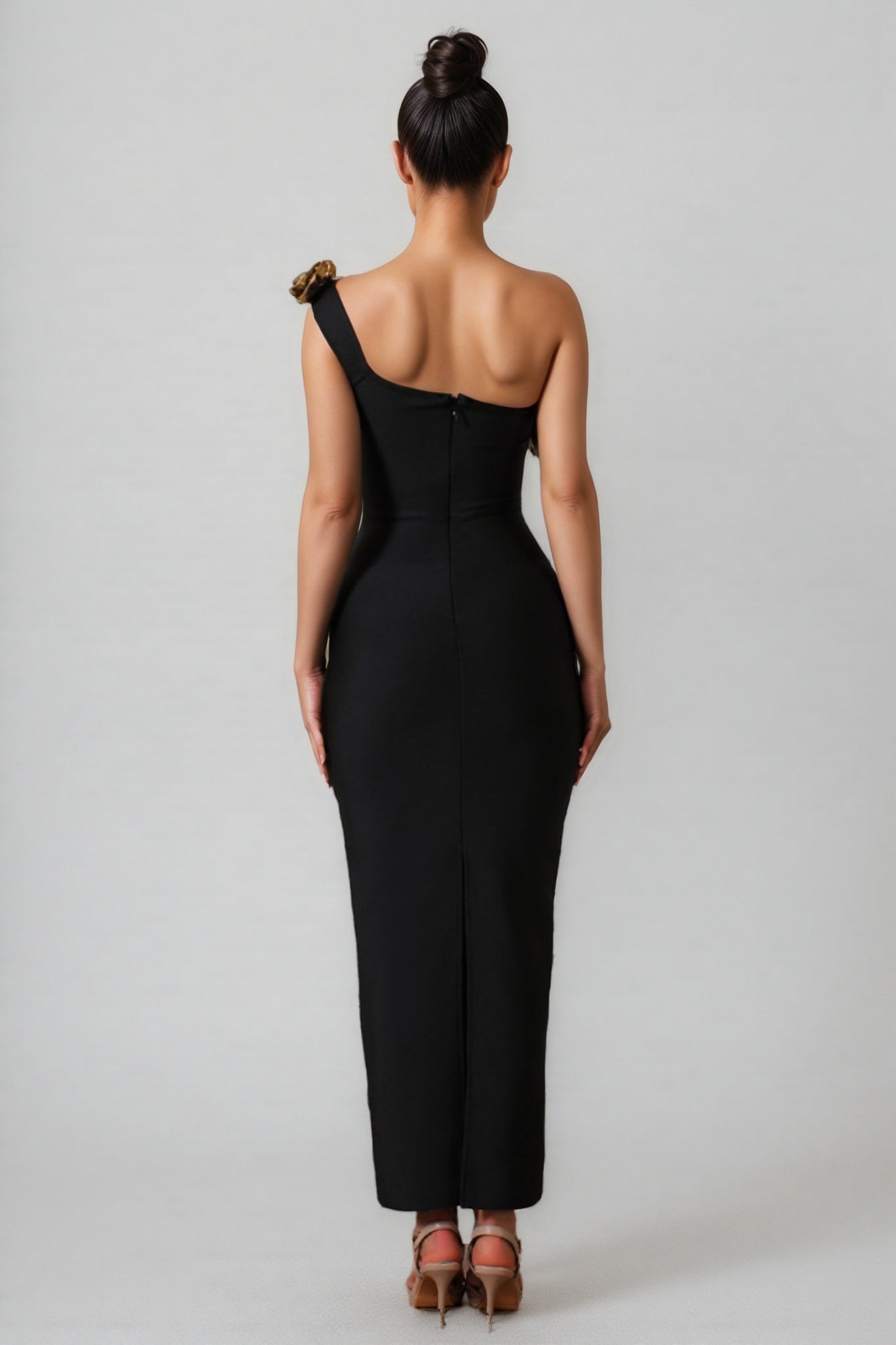 One Shoulder Bandage 3D Floral Midi Dress