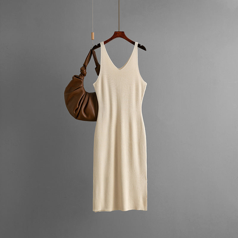 Ribbed Knit V-Neck Sleeveless Side Slit Bodycon Midi Dress 3