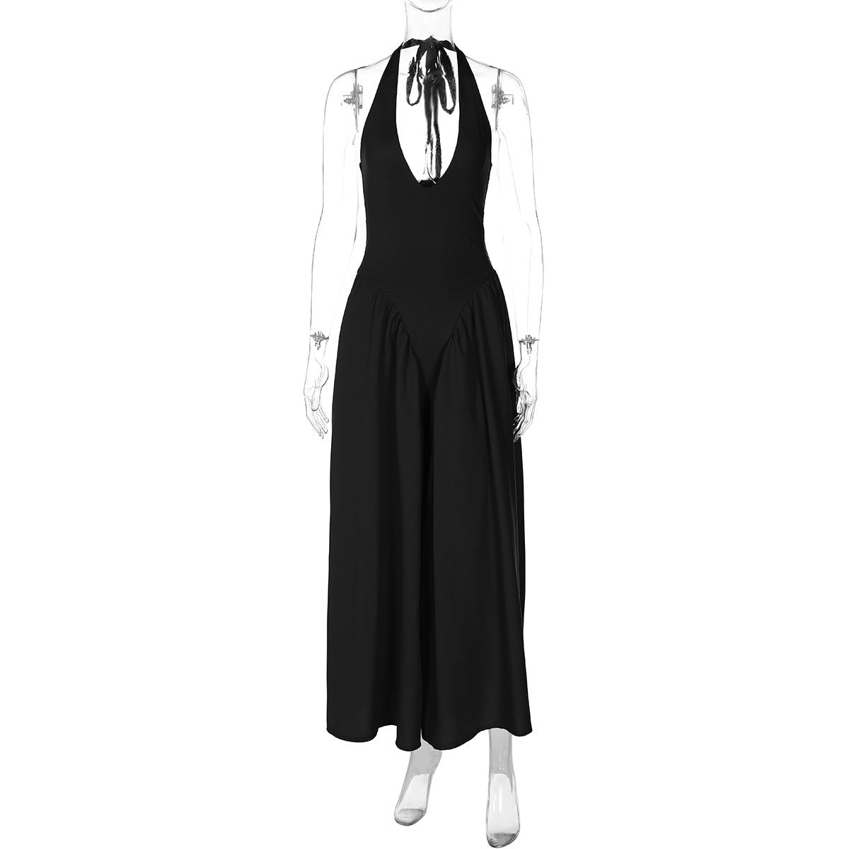 Halter Deep V-Neck Backless Satin Midi Dress 6